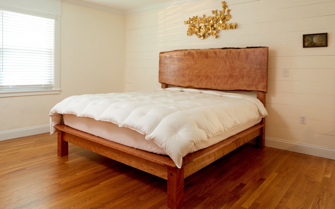 king size lived edge cherry bed; handmade solid cherry bed; contemporary