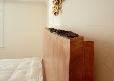 Live Edge Figure Cherry Platform Bed; headboard detail