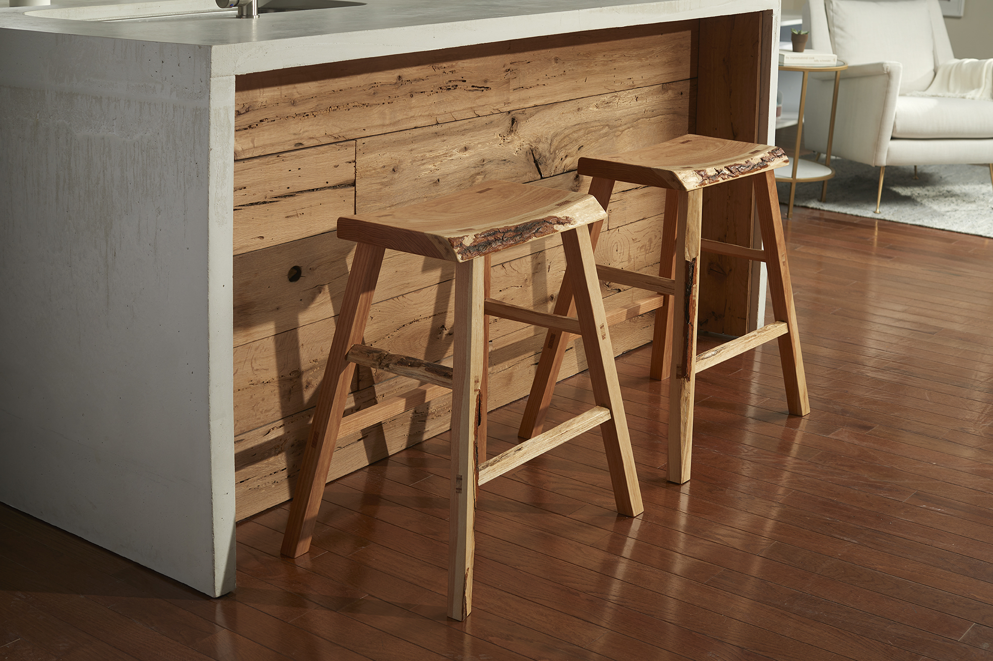 Live edge honey locust kitchen bar stools handmade in the US