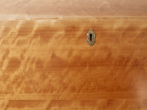 Hand-Crafted Cherry Slant Top Desk Lid - with brass escutcheon. Highly quilted cherry wood. Handmade desk by Tommy Mac