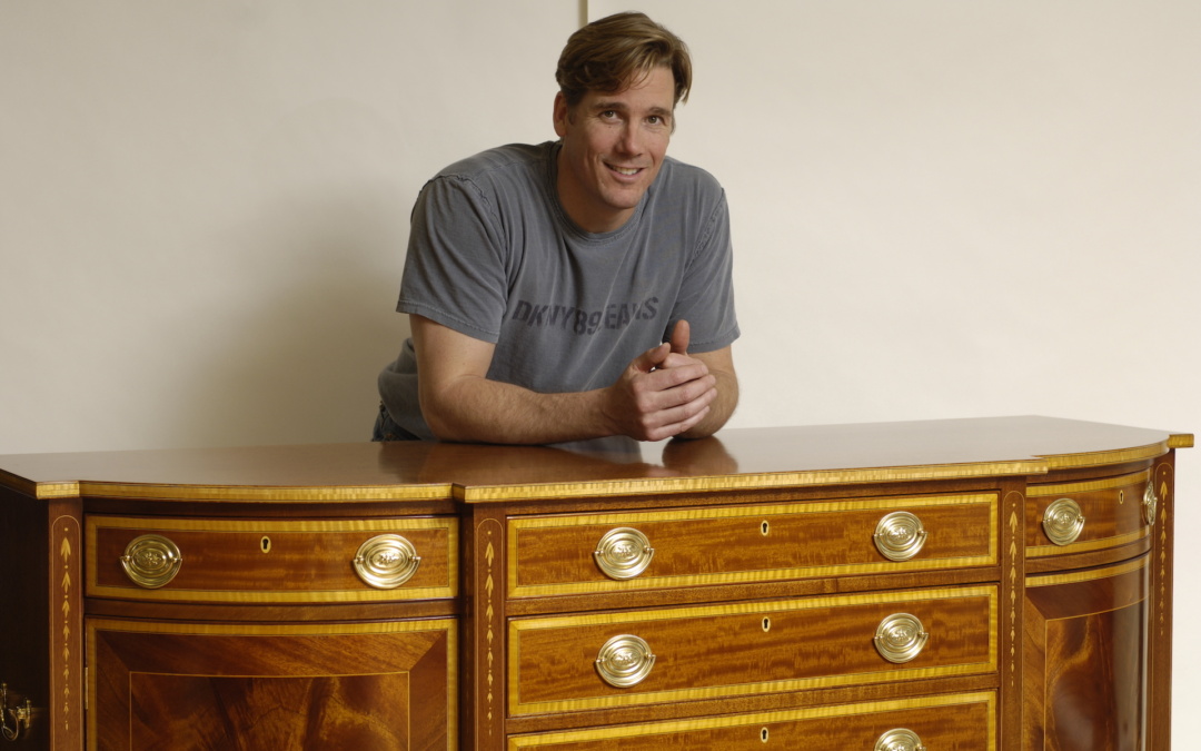 federal neo-classical sideboard; buffet; mahogany veneer inlay; brass hardware; tommy mac; thomas j macdonald