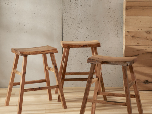set of Single Live Edge kitchen bar stools