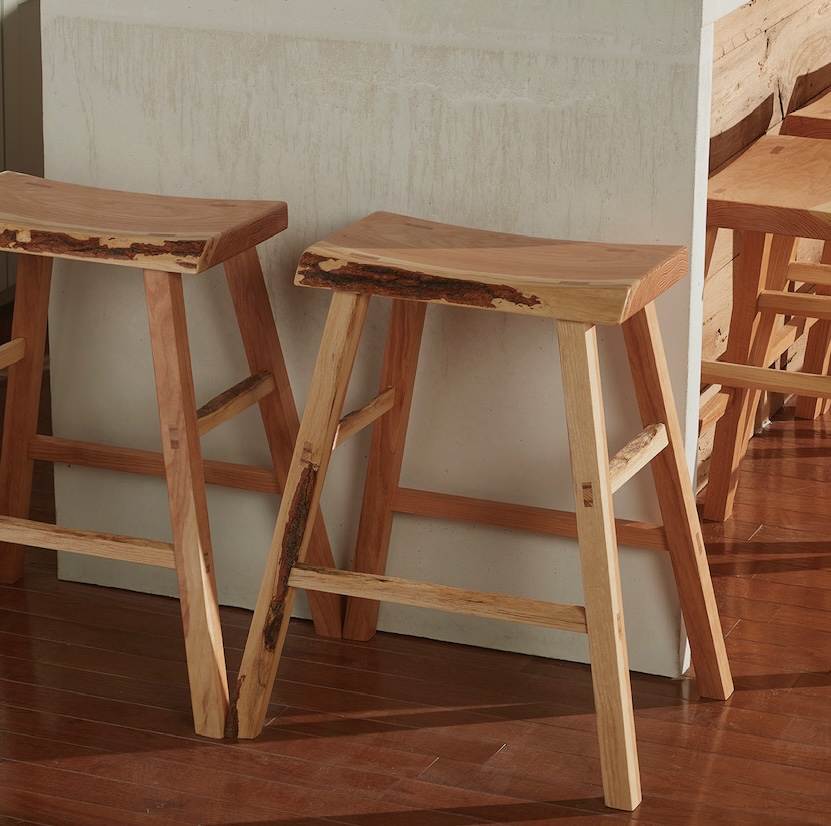 Three Matched Honey Locust, Live Edge Kitchen Bar Stools