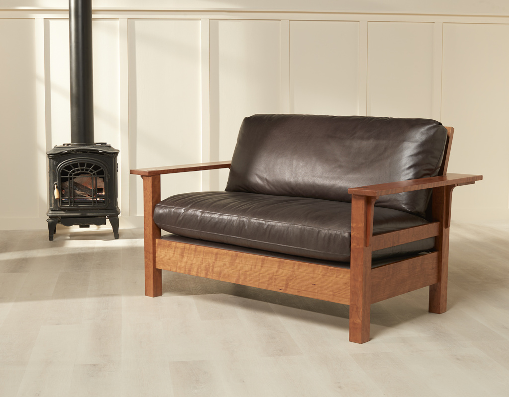 Figured Cherry Upholstered Loveseat