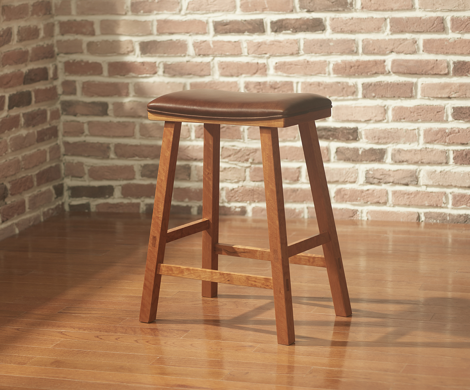 Cherry Kitchen Barstool with Brown Leather Seat Cherry Kitchen Barstool with Brown Leather Seat