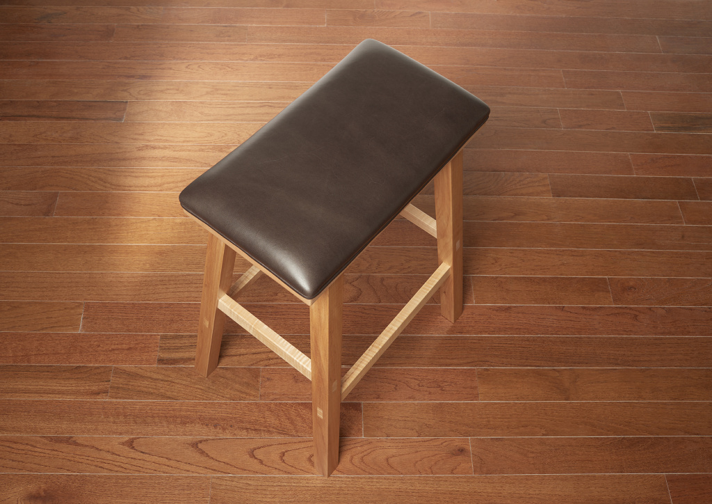 Leather Upholstered Maple Kitchen Barstool