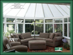 Polycarbonite panels, popular in European “conservatory” sunrooms, diffuse heat and light and are increasingly used in sunroom ceilings in the U.S.