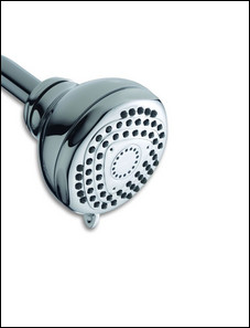 The Waterpik EcoFlow Showerhead uses 40 percent less water than the average unit.