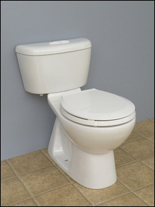 The Caroma Sydney Low Profile Toilet uses 1.6/0.8 gallons per flush (full/half flush).
