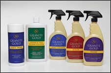 Specialized stone care products make cleaning stone countertops and flooring a breeze. Photo courtesy of Granite Gold.