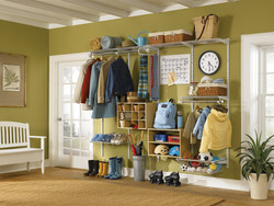 Rubbermaid storage solutions keep this mud room organized. Photo courtesy of Rubbermaid.