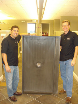Farrell Gerber and Joe Cook of Tile Redi show their one-piece shower pan. Photo courtesy of Tile Redi.