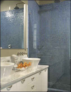 The proper underlayments and waterproofing products help make this shower leak-free. Photo courtesy of Tile Redi.