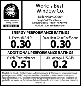 The NFRC label indicates the "30/30" rating needed to qualify for the Federal Tax Credit for Energy Efficiency.   