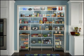 ClosetMaid’s Close Mesh wire shelving is perfect for pantries. The deck wires are spaced 5/8 inches apart versus the 1 inch on the company’s other wire shelving. This 
